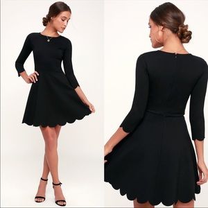 Lulu's Black Fit and Flare Mini Dress with 3/4 Sleeves